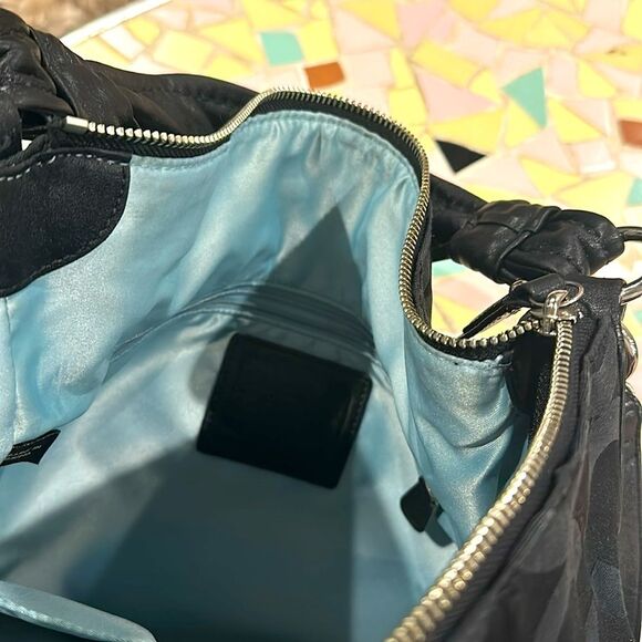 Coach Black Sateen OP Art Signature Kristen Hobo Bag #14753  Blue Interior - Picture 6 of 9